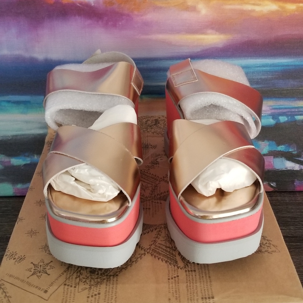 Free People Gold Metallic and Coral Flatform